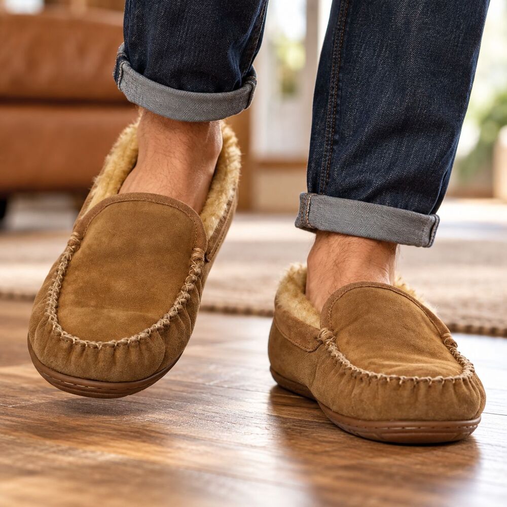 L.L.Bean Wicked Good Venetian Moccasins Mens 12 Brown Suede Shearling Slippers